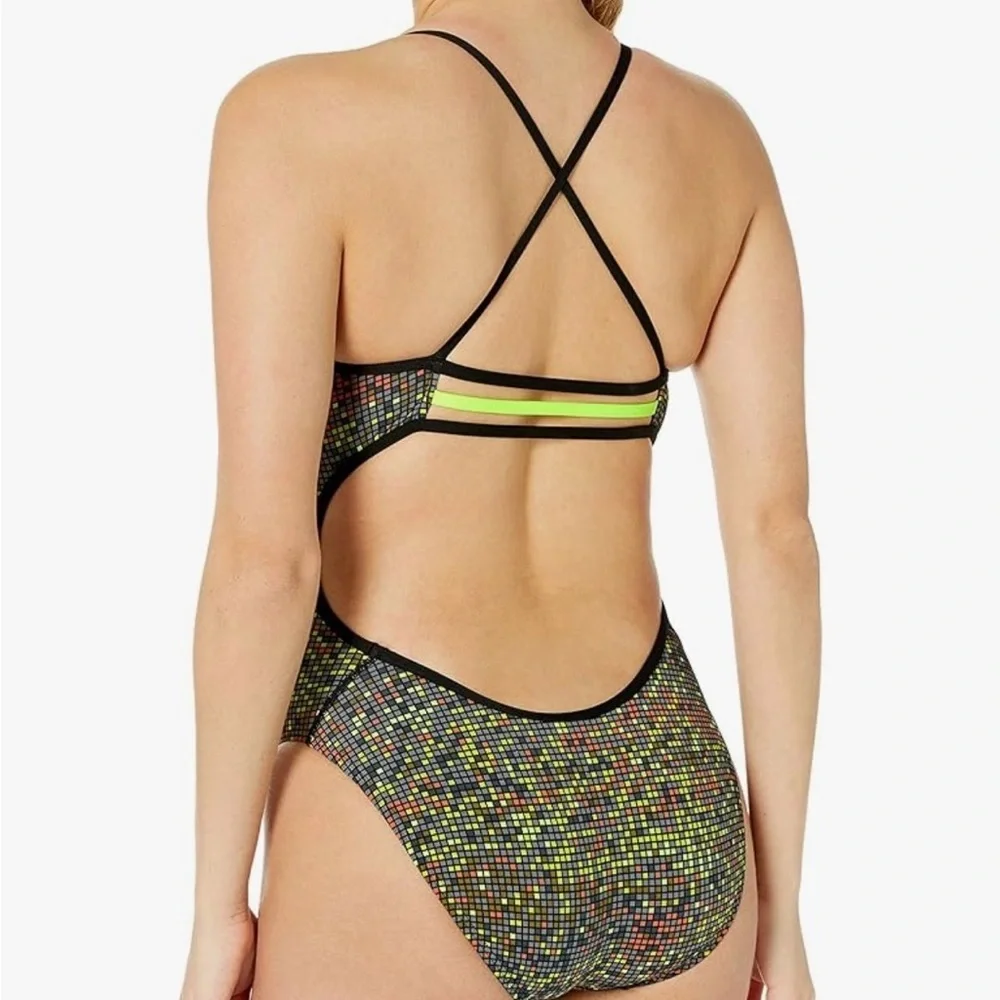 TYR Atomic Trinityfit One piece Swimsuit featuring Black with Neon Accents